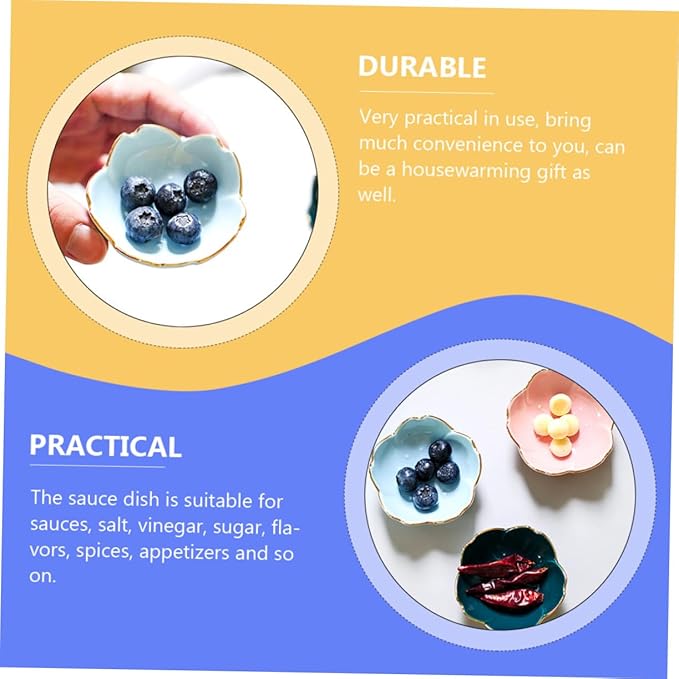 4pcs Ceramic Dipping Sauce Bowls Flower Design Appetizer Plates for Sauces Spices Condiments and Snacks Compact and Stackable Kitchen Essentials