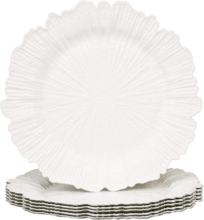 MAONAME Reef White Charger Plates, Plate Chargers for Dinner Plates, Plastic Plate Chargers for Wedding Decor, Thanksgiving, Christmas, Set of 6
