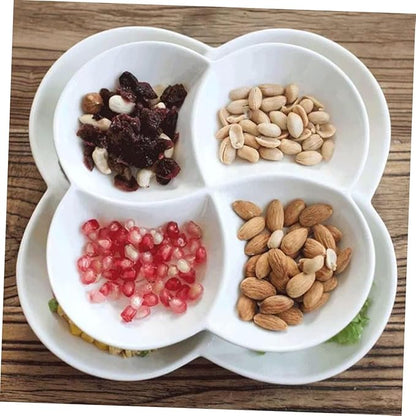 Ceramic 4-Compartment Food Serving Plate Divided Snack Tray for Appetizers Sturdy Porcelain Meal Tray for Parties and Entertaining