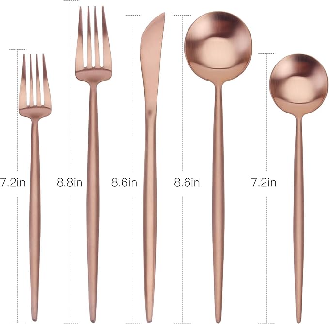 Matte Copper Silverware Set, SHARECOOK 20-Piece Stainless Steel Satin Finish Flatware Set Service for 4, Kitchen Utensil Set, Tableware Cutlery Set for Home and Restaurant