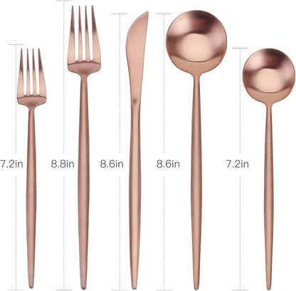 Matte Copper Silverware Set, SHARECOOK 20-Piece Stainless Steel Satin Finish Flatware Set Service for 4, Kitchen Utensil Set, Tableware Cutlery Set for Home and Restaurant