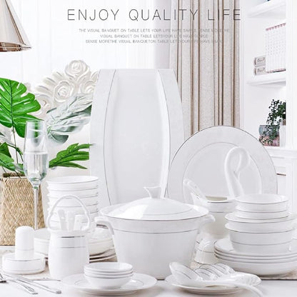 Dinnerware Set Dishes and Plates Sets Kitchen Tableware Ceramic Plates and Dishes Bowls 60pcs Combination Jingdezhen Ceramic-White