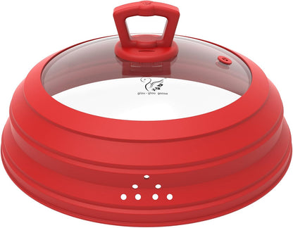 Microwave Splatter Cover Vented Glass Splatter Guard Lid with Collapsible Silicone for Food as Pot Cover 11.8 inch Large Plate for 6 7 8 9 10 11 inch Plate Bowl