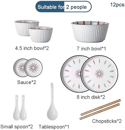 38 Pcs Dinnerware Sets, Chinese Style Porcelain Tableware Set with Plates and Bowls, White Ceramic Dinner Set for Home Kitchen and Dinning, Microwave and Dishwasher Safe,White-12pcs