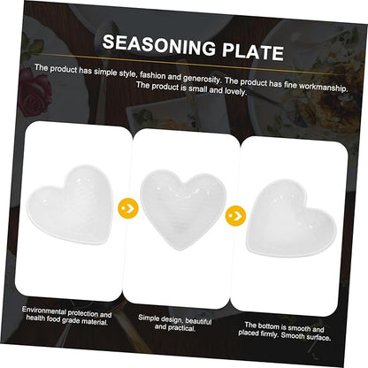 GLEAVI 4pcs Heart-shaped Ceramic Sauce Dishes Seasoning Bowl Serving Plate Charcuterie Plate White Serving Platter for Sauces Soy Mustard Vinegar Desserts Condiments Appetizers