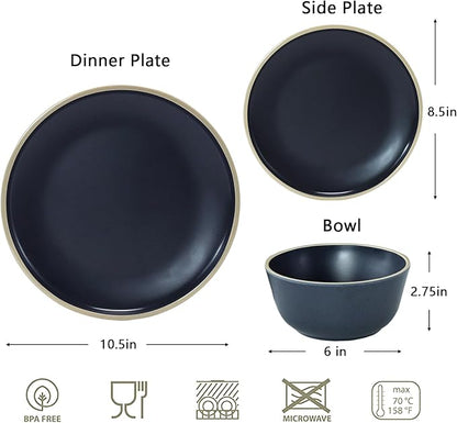 Melamine Dinnerware Sets for 4,12 Pcs Plate and Bowl Set,Unbreakable dish set,BPA Free,Suitable Indoors And Outdoors (Matte Black)