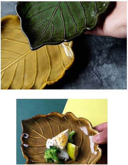 Ceramic Cutlery Salad Bowl Snack Plate Ceramic Appetizer Plate Unique Seasoning Plate Snack Plate Leaf-Shaped Small Plate Fruit Pastry Plate Small Bowl (Color : A)