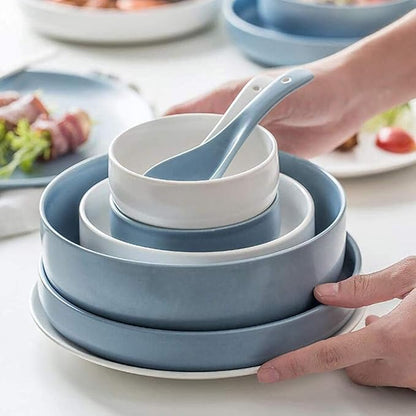 Elegant Dishes Plate Bowl Set,16 Pieces Dinnerware Set White and Blue Ceramic Tableware Set Service for 4 People