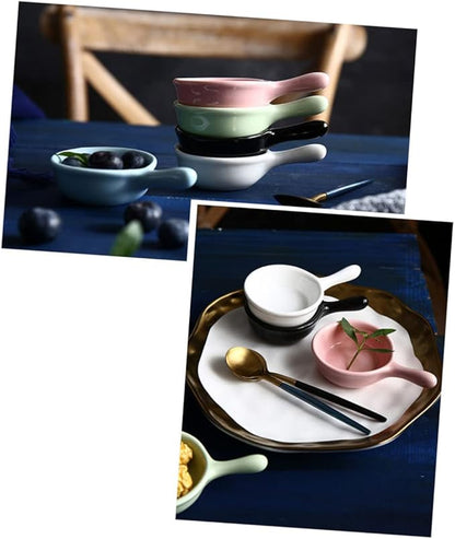 Unique Handle Ceramic Sauce Dishes Snack Plates Seasoning Bowls White for Restaurants Homes