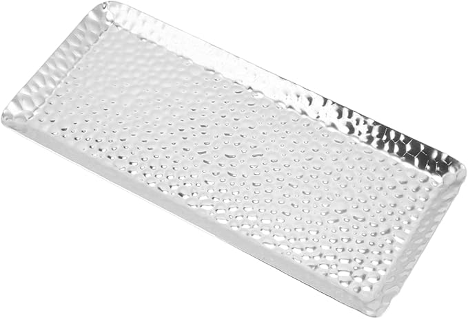 25x11cm Stainless Steel Multipurpose Serving Tray - Dishwasher Safe Pastry Platter for Home & Restaurant Use (Silver)
