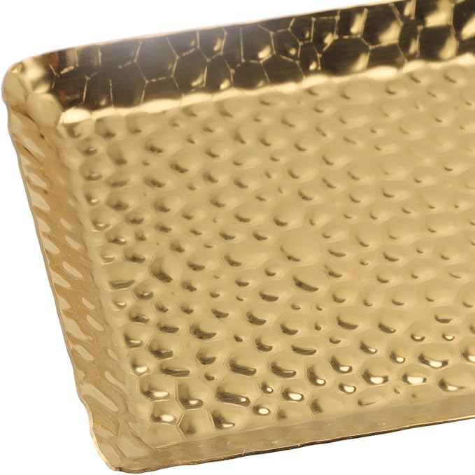 Metallic Towel Serving Tray Hammered Stainless Steel Dishwasher Safe Plate for Home Restaurant 25x11cm (Gold)