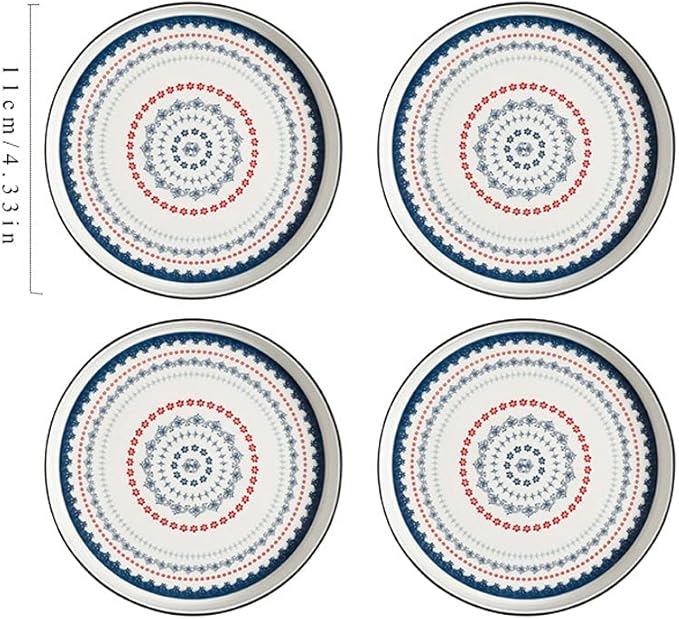 Appetizer Bowls Set of 4 Ceramic Sauce Dish Soy Sauce Dipping Plates Snack Sushi Fruit Appetizer Plates Side Dishes 4.33inches Salad Bowls (Color : Blue 1)