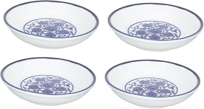 Mobestech 4pcs Vintage Hand-Painted Blue and White Ceramic Sauce Dish Set Condiment Plate for Dipping Soy Sauce Serving Bowls for Appetizers