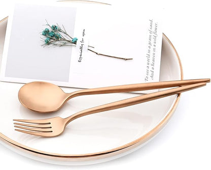 24Pcs Luxury Matte Black Flatware Set, 18/10 Stainless Steel Simple & Heavy Tableware Cutlery Set For Home Kitchen Wedding Restaurant Dinner, Service For 4 (Copper)