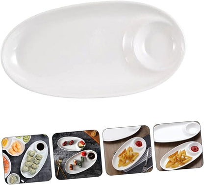 Cabilock Ceramic Divided Dipping Sauce Plate 4-Compartment White Serving Tray for Appetizers Sushi and Dumplings Kitchen Gadget for Parties and Family Gatherings