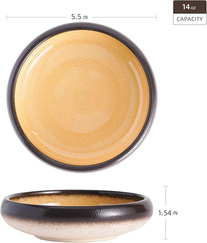 Uaral Ceramic Salad Plate,Plates and Bowls Set,Serving Dish Set,Appetizer Plates Set of 4,5.5inch,14oz(Crack Yellow)