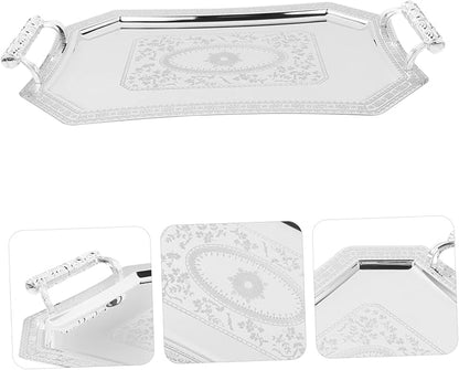 Elegant European Double Ear Tray Silver Plate Serving Platter Decorative Breakfast Tray
