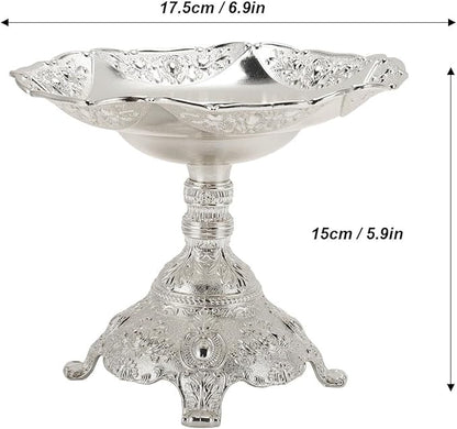 Zinc Alloy European Style Fruit Tray Metal Food Serving Tray Snack Nut Holder Decorative Table Candy Dish with Unique Design for Party Daily Use (Silver)