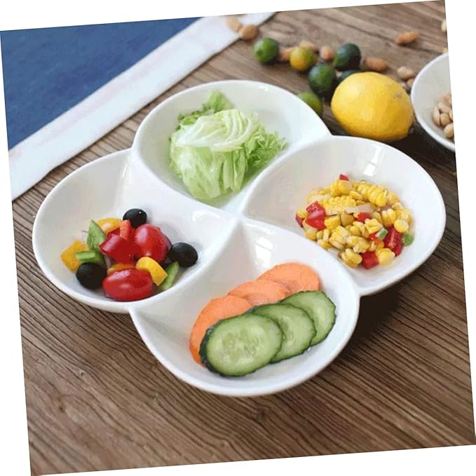 Ceramic 4-Compartment Food Serving Plate Divided Snack Tray for Appetizers Sturdy Porcelain Meal Tray for Parties and Entertaining