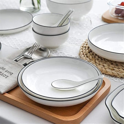 Dinnerware Set Kitchen and Dining, European Nordic Household Ceramic Tableware Simple Black Black Cutlery Plate White L 8 Inch,