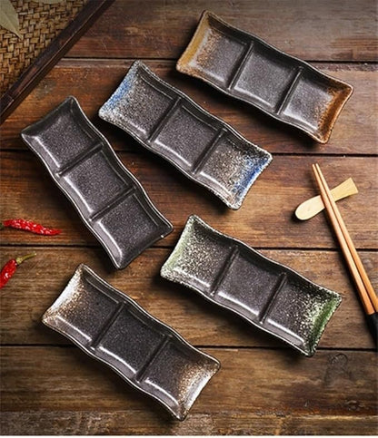 Appetizer Plates Ceramic Sauce Dish Three-grids Appetizer Serving Dish Reusable Seasoning Storage Plate Snack Dish for Condiment