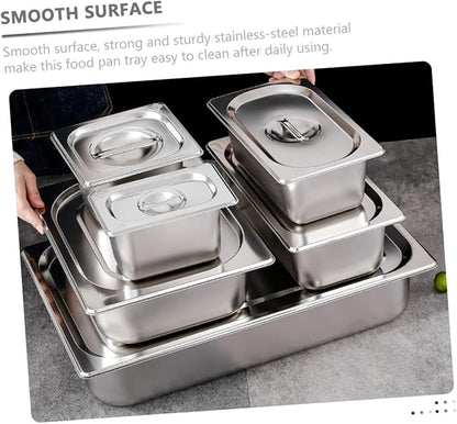 STOBAZA Stainless Steel Buffet Serving Tray with Lid Rectangular Food Pan for Catering Sturdy Kitchen Food Holder for Parties and Restaurants