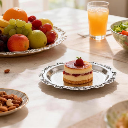 Cabilock 2pack Silver Serving Trays for Party 5. 89" X 5. 89" Vintage Serving Platters, Wedding Birthday Mirror Silver Tray for Holiday Snacks, Food, Appetizer, Cookies, Desserts Plates