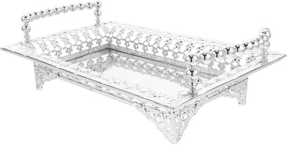 Happyyami Silver Metal Fruit Tray Snack Bowl Candy Container Nut Holder Decorative Serving Plate