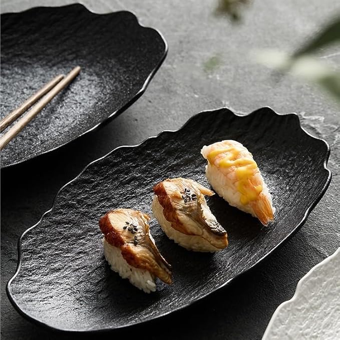 Dessert Plates Creative Stone Fish Plate Tableware Household Steamed Modern Ceramic Simple Dish Dinner Tableware(Black,10.5inch)