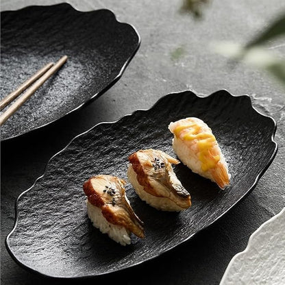 Dessert Plates Creative Stone Fish Plate Tableware Household Steamed Modern Ceramic Simple Dish Dinner Tableware(Black,10.5inch)