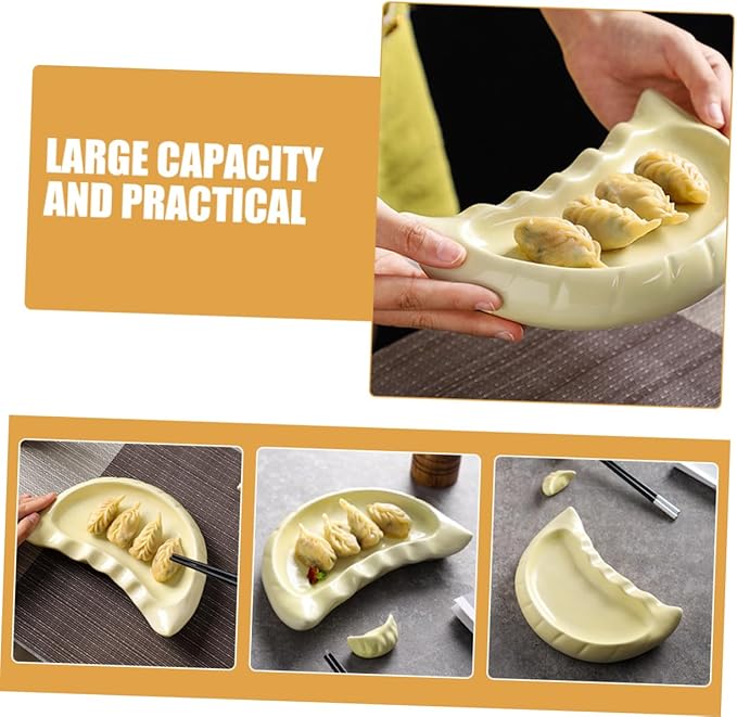 GLEAVI Dumpling Shaped Plate Unique Ceramic Serving Dish for Appetizers Salad and Snacks Microwave Oven Safe Adorable Design for Parties and Buffets