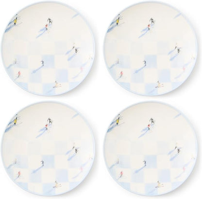 MACKENZIE-CHILDS Gray Malin Set of 4 Stoneware Appetizer Plates, Decorative Dinnerware Plate, 5.5 Inches, Ski Holiday