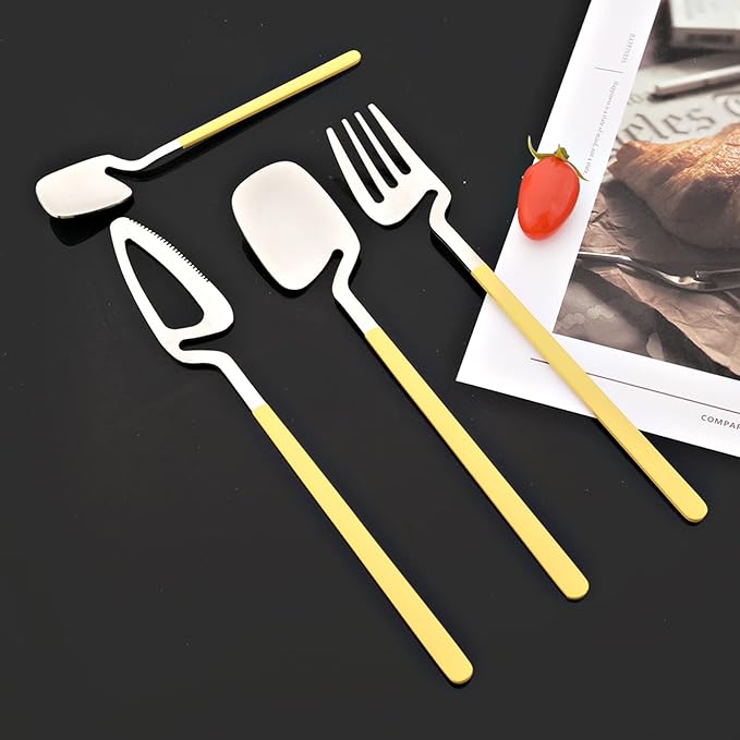 JASHII Flatware Set 32-piece Silverware Set Matte Finished Cutlery Set Service for 8 Include Knife/Fork/Spoon/Coffee spoon Dishwasher Safe (Yellow Silver)