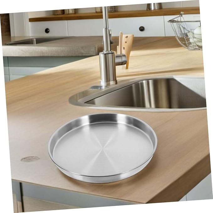 PRETYZOOM Stainless Steel Plate Round Serving Dish for Food Dinner Plates Steel Tray Silver Matte Versatile