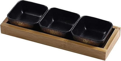 HEXEH Salad Plate 3.3 Oz Soy Sauce Dipping Bowls Side Dish Plates for Snack Sushi Fruit Appetizer Dessert Ceramic Dip/Dipping Bowls Set of 3 with Tray Plastic Plate (Color : E)