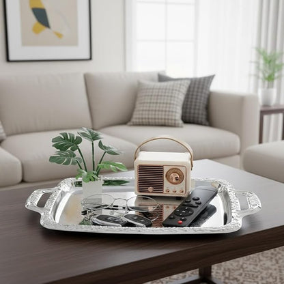 Zerodeko Sturdy Metal Serving Tray Multi-purpose Food Plate Dining Room Easy to Handle