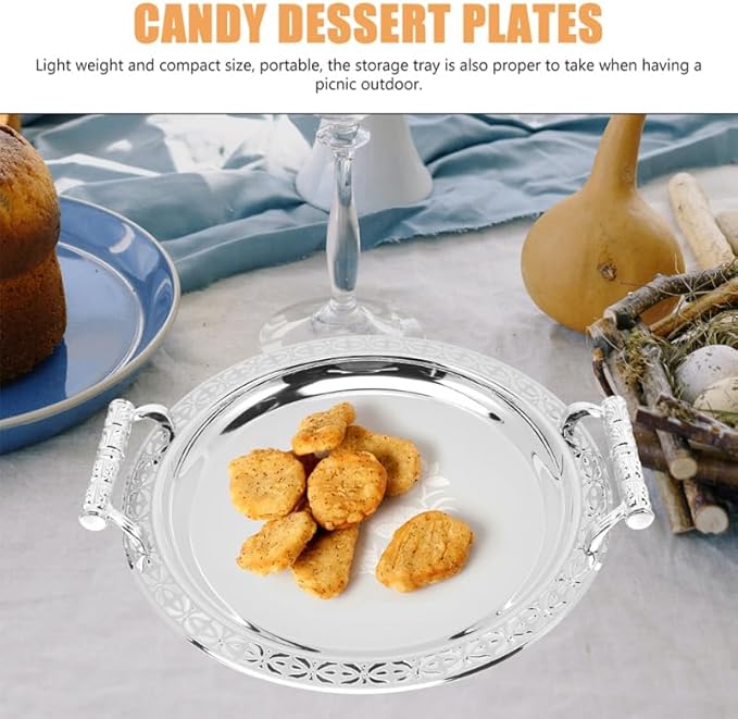 European Style Round Pattern Serving Tray 13.18In Fruit Plate for Snacks Desserts and Home Storage Decorative Tray for Kitchen and Living Room