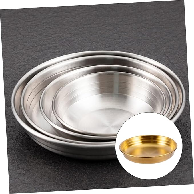 Korean Style Flat Bottom Kimchi Dish Stainless Steel Appetizer Plate for Dipping Sauces and Seasoning for Cold Dishes and Condiments