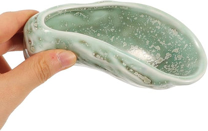 Ceramic Oyster Shell Plate and Appetizer Dish Green Floral Pattern Porcelain Serving Plate for Restaurant and Home Dining
