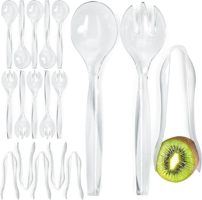 Disposable Plastic Serving Utensils - Set of 18 Clear Buffet Serving Utensils, 6 Each 6" Tongs, 10” Spoons, 10” Forks