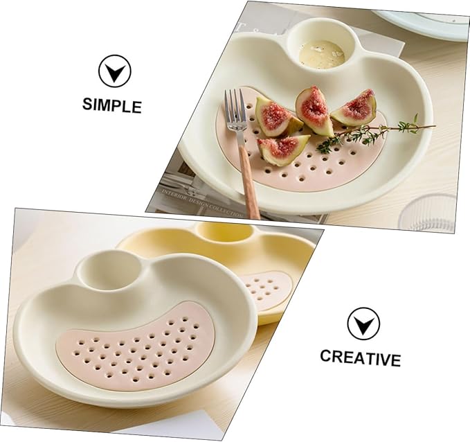 Ceramic Dumpling Plate Sauce Compartment Double Layer Design for Easy Draining for Appetizers and Snacks Stylish Shell Shape for Home and Restaurant Use