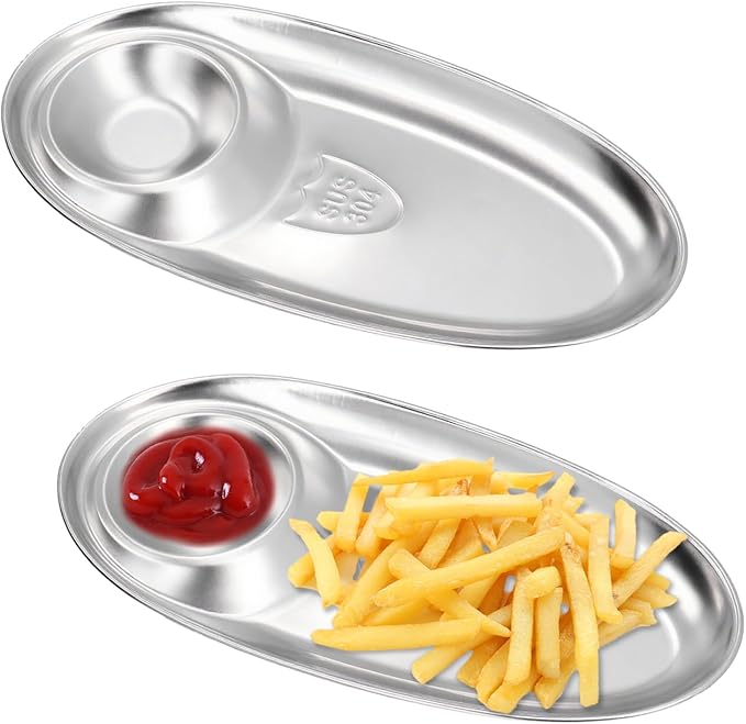 Hapivida 2Pcs Small Chip and Dip Bowl, Divided Platter Tray Serving Dish Dumpling Plate Reusable Divided Snack Serving Dishe