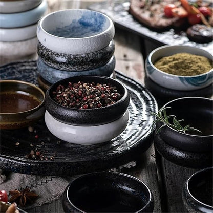 Appetizer Plates Ceramic Dipping Bowls Soy Sauce Dish, Round Tableware for Home and Restaurant Use for Condiment(Black)