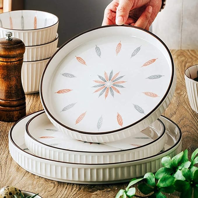 38 Pcs Dinnerware Sets,Chinese Style Porcelain Tableware Set with Plates and Bowls,White Ceramic Dinner Set for Home Kitchen and Dinning,Microwave and Dishwasher Safe(White 23pcs)