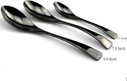 JASHII 18/10 Stainless Steel 24 Piece Mirror Polished Black Flatware Set,Dinner Knife Steak Knife Salad Fork Dessert Coffee Spoon，Service for 4 ，Black Utensil Sets