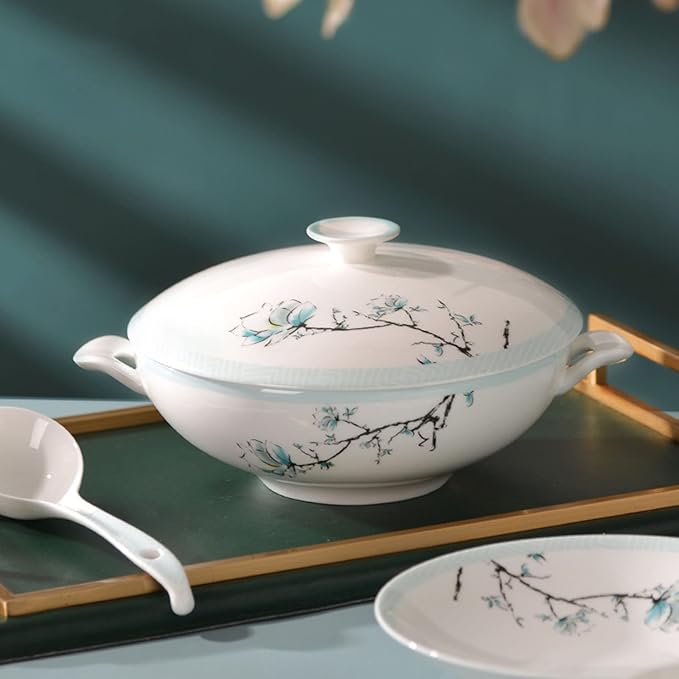 Elegant Bone China Dinnerware Set,Service for 4/6/8 People,Porcelain Dinnerware Sets,Ceramic Dinner Sets with Dishes/Plate/Bowl,Lead-Free Tableware,Dishwasher & Microwave Safe (White 48 Pcs)