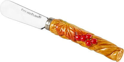 Fitz and Floyd Fall Harvest Pumpkin Snack Appetizer Plate with Spreader Set, 7 inch