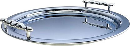 (Pack of 2) 13.8 inch x 13.8 inch Round Chrome Plated Silver Serving Tray with Handles Design Floral Victoria Design Engraved Birthday Wedding Buffet Wine Decor Platter Plate NC-022