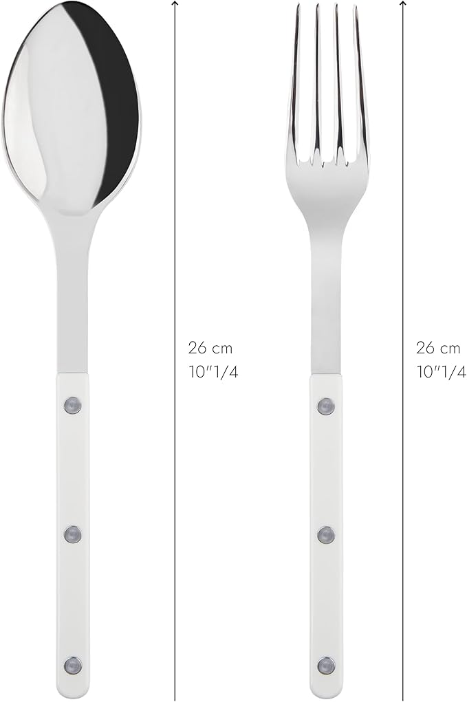 SABRE PARIS - 2-Piece Serving Set - Bistrot Collection - Large Fork & Large Spoon - Stainless Steel & Nylon - Dishwasher Safe - White - Brilliant Finish