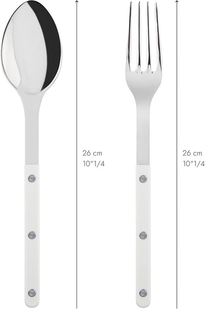 SABRE PARIS - 2-Piece Serving Set - Bistrot Collection - Large Fork & Large Spoon - Stainless Steel & Nylon - Dishwasher Safe - White - Brilliant Finish